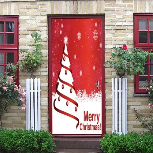 1set Merry Christmas Door Sticker Banner Hanging Ornament Christmas Decoration for Home Xmas Natal Noel 2021 Happy New Year 2022