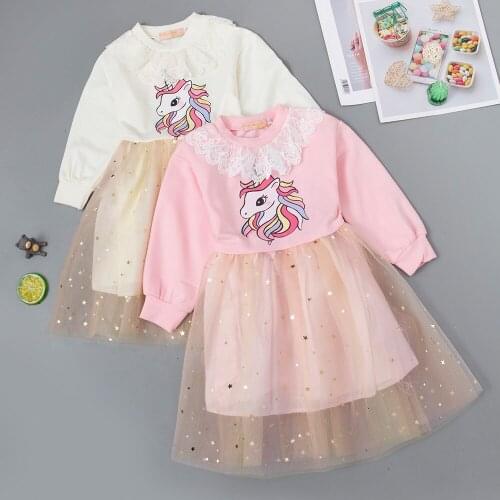 2-8 Years Girls Unicorn Dress Toddler Baby Long Sleeve Dresses Summer Children Clothing Girls Cotton Princess Dress Kids Outfits
