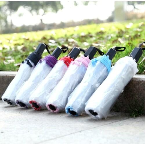 Korea Transparent Umbrella Folding Fully Automatic Umbrella Three Fold Male And Female Students Sunny Umbrella Small Fresh