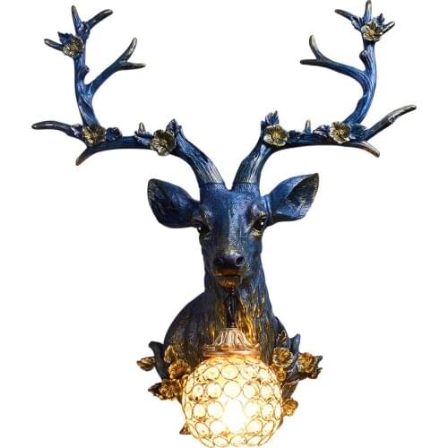 Luxury Art Resin Deer Head LED Wall Lamp Loft Living Room Background Wall Lighting Fixtures Bar Corridor Aisle Decor Wall Light