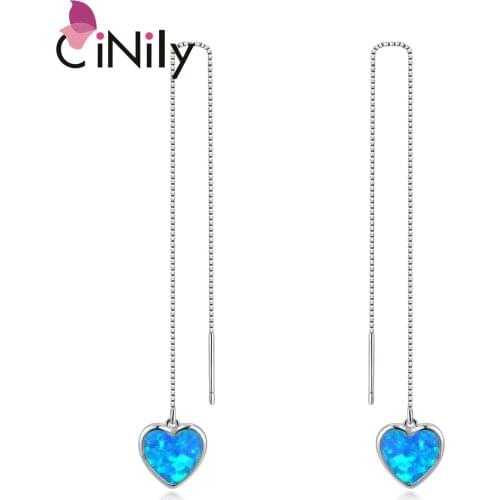 CiNily White Fire Opal Plated for Girls Sweet Heart lover Long Chain Earrings for Girls Jewelry