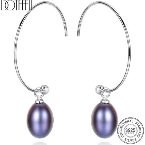 DOTEFFIL 925 Silver Earring Big Circle Round Natural Freshwater Pearl Drop Earrings For Women Wedding Engagement Fine Jewelry