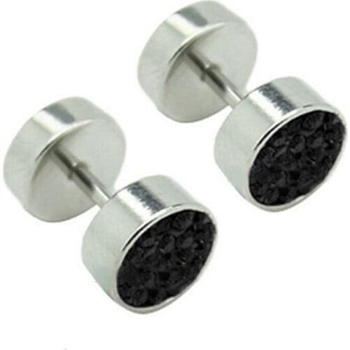 1Pair Mens Barbell Punk Stainless Steel Crystal Ear Studs Earrings