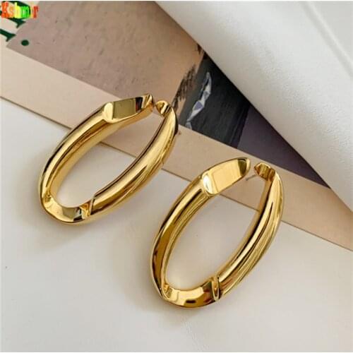 Kshmir O-shaped earrings cool wind exaggerated punk large round earrings pressed with textured oval geometric glossy earrings