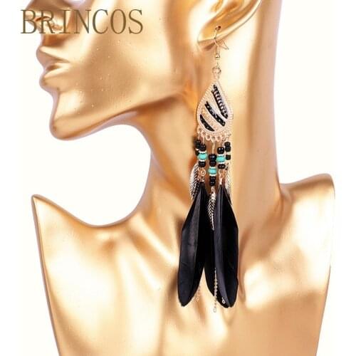 Bohemian down fashion pendant big earrings statement luxury long tassel earrings rice beads ornaments female models leaves 2019