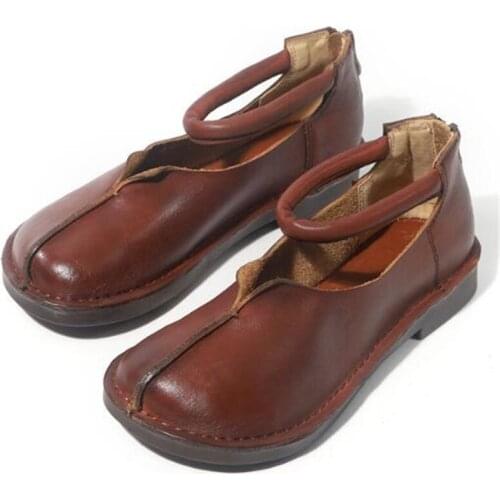 Women Shoes Handmade Loafers Women Flats Genuine Leather Shoes Flat Women ZIP Round Toe soft Classics fashion Casual shoes woman