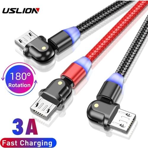 USLION 180 Rotate LED 2m 3A Micro USB Cable Fast Charging USB Cable For Samsung Huawei Tablet Android Mobile Phone Data Line