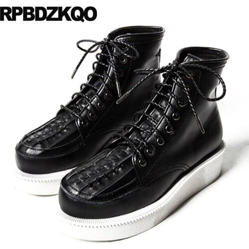 High Sole Fashion Men Full Grain Leather Boots Ankle Autumn Booties Footwear Platform Thick Soled Shoes Designer Black Wedge