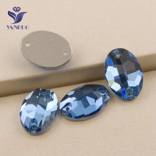YANRUO 3210 All Sizes Sapphire Oval Loose Beads Crystal Luxury Strass Rhinestone Flatback Sew On Stones