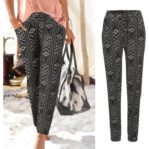 New Cool Women Pants High Waist Printing Casual Trousers Long Pants Boho Beach Pockets Pants Daily High Quality Pants Штаны 2021