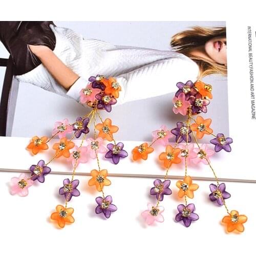 Fashion Womens Earrings Acrylic Vintage Long Resin Flowers Drop Dangle Earrings Statement Jewelry Accessories