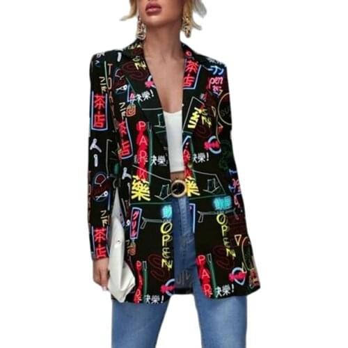 New Women Fashion One-Piece Suit Jacket For Autumn 2021 Casual Loose Splice Long Sleeve Coat Ladies Causal Print Streetwear Coat