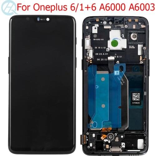 Original 1+6 LCD For Oneplus 6 Display With Frame 6.28" AMOLED One Plus 6 A6000 A6003 LCD Display Touch Screen Glass Assembly