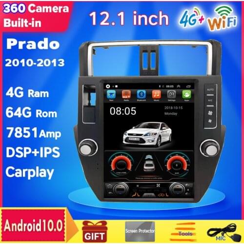 ZOYOSKII Android 10 12.1 inch vertical screen Tesla style CAR radio GPS Bluetooth navigation player for Toyota Prado 2010-2013