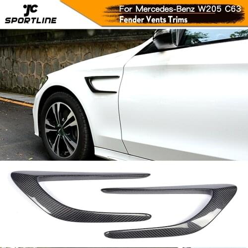 2PCS Carbon Fiber Car Racing Front Fender Vents Trims Scoops for Mercedes Benz C-Class W205 C63 AMG Coupe 4-Door 2015 - 2017