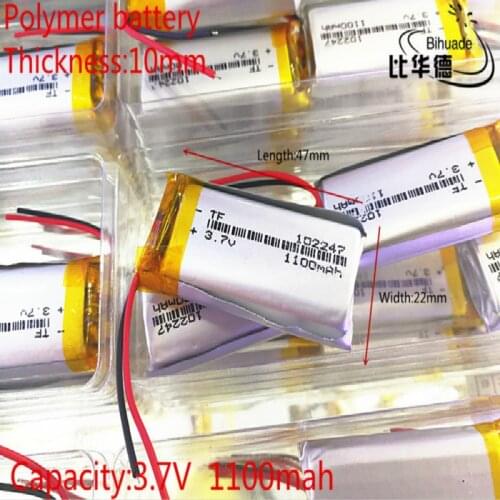 3.7V 1100mAh 102247 Lithium Polymer Li-Po li ion Rechargeable Battery cells For Mp3 MP4 MP5 GPS mobile bluetooth