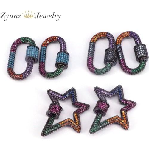 3PCS, Carabiner Star Screw Clasp, Oval Clasp, Colorful CZ Micro pave Star Shape Clasp, CZ Pave Clasp, Gunmetal Carabiner Clasp