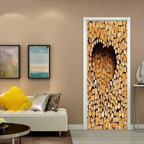 3D creative Pile of wood door stickers wall stickers self-adhesive waterproof removable