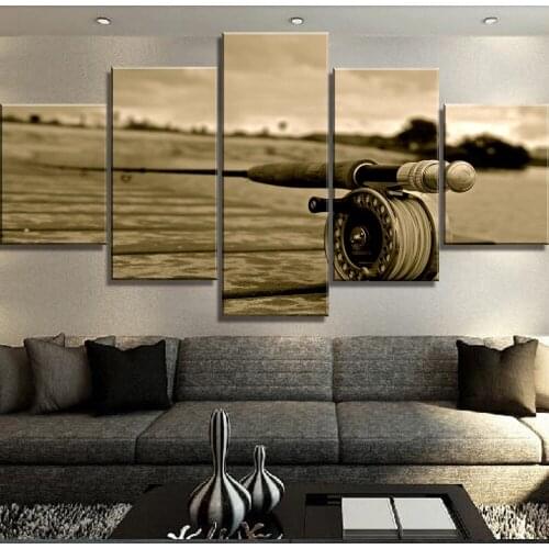 5 Piece HD Print Painting Fishing Rod Cuadros Landscape Canvas Wall Art Home Decor For Living Room Unique Gift Wall Picture