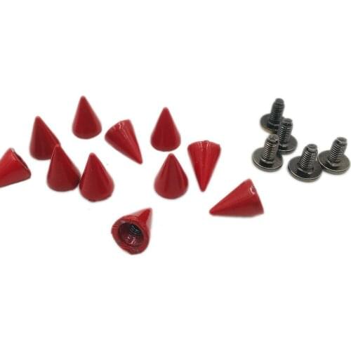 50sets 7x10mm Red Painted Punk Spikes Cone Spots Metal Studs Spikes Leathercraft Rivets Clothes Bags Belt Pet Collars