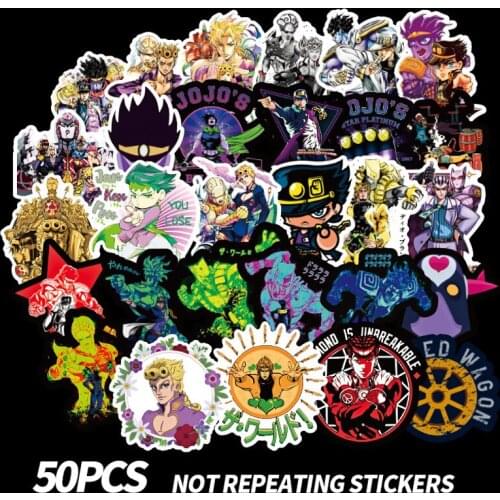 50 Pcs Anime JoJo Bizarre Adventure Stickers Cosplay Accessories Prop PVC Waterproof Cartoon Decal Sticker