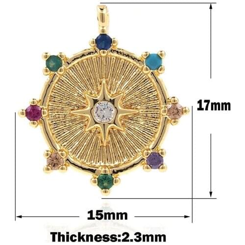 Micropavé Cubic Zirconia Astrolabe Necklace,Polaris Charm,Star Coin Round Pendant,DIY Jewelry Making Accessories 17x15x2.3mm
