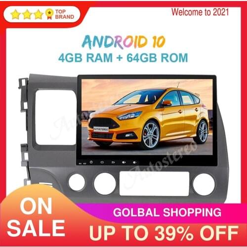 Android 10.0 4G+64GB Car Head Unit GPS Navigation for Honda Civic 2007-2011 Auto Stereo Multimedia Player Radio Tape Recoder ISP