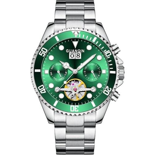 GUANQIN Men Automatic Tourbillon Wrist Watch Skeleton Mechanical Sapphire Sport Waterproof Automatic Man Clock Relogio Masculino