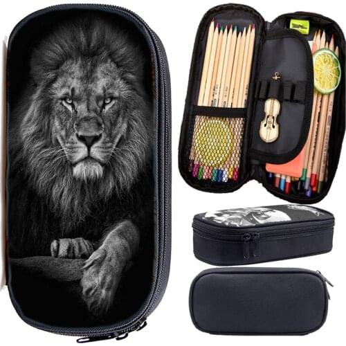Animal 3D Lion Pencil Case Students Cartoon Pencil bag Tiger Wolf Pencil Pouch Boys Multifunction Pen Bag Girls Cute Make Up Box