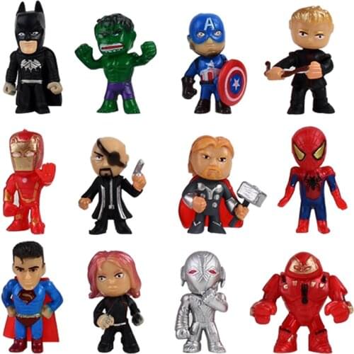 4-5cm 12pcs/Lot The Avengers Superhero Q Version Iron Man Thor Hulk Captain America Spiderman PVC Action Figure Model Toy Doll