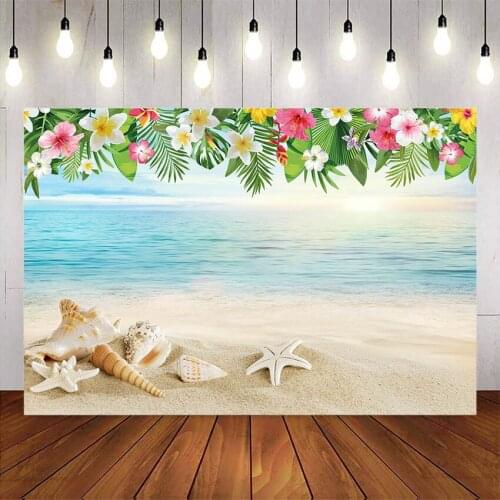 Tropical Sea Beach Starfish Shell Coral Sand Palms Tree Holiday Scene Photo Background Photography Backdrop Photo Booth Studio