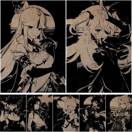 Genshin Impact Game Poster Black and White Poster Anime Posters Canvas Painting Wall Decor Poster Wall Art Picture Home Decor