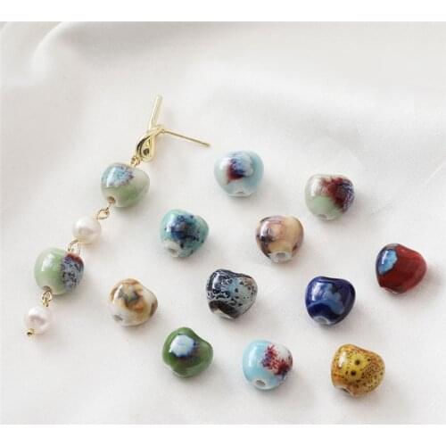 Newest 100pcs/lot color pattern print geometry hearts shape Straight hole Ceramic beads diy jewelry bracelet/garment accessory