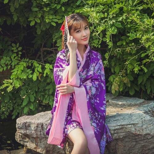Lolita Purple Cherry Kimono Japanese Traditional Dress Full Sleeve Yukata Women Cosplay Kimono Performance Costume DQL1881