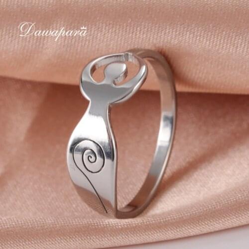 Dawapara Moon Goddess Rings Fertility Talisman Jewelry Pegan Goddess Mother Earth Stainless Steel Jewelry