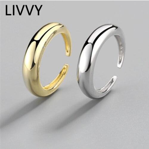 LIVVY Silver Color Open Ring Smooth Drop Personality Adjustable Ring Fine Jewelry For Women Party Accessories 2021 Trend