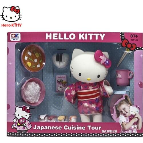 Bandai Halo Kitty Pretend Play Kitchen Food Toys Japanese Cuisine Beautiful Kimono Doll Hellokitty Girl Birthday Gifts Toys