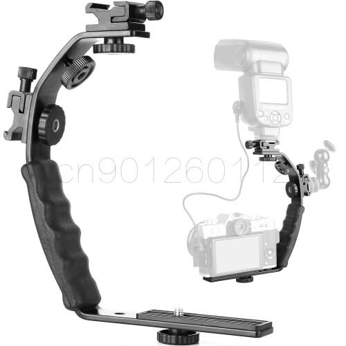 L-shaped Angle 2 Shoe Flash Bracket DV Bracket Tray Dual Hot shoe L-shaped Flash Bracket Mic Stand For DSLR Camera Camcorders DV