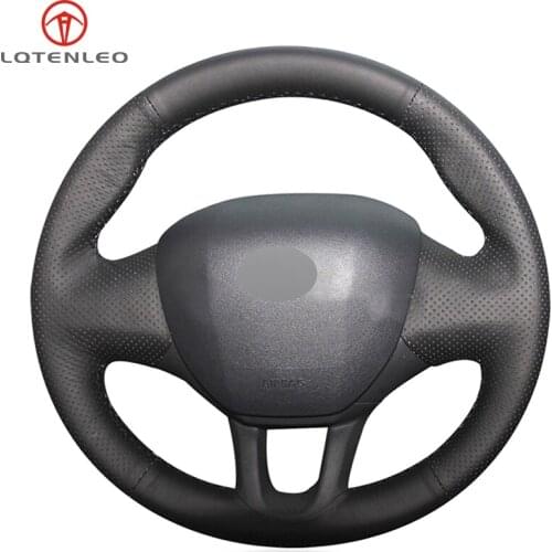 LQTENLEO Black Genuine Leather DIY Hand-stitched Car Steering Wheel Cover For Peugeot 208 2012-2019 2008 2013-2019 308S 2015