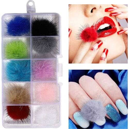 Cute Detachable Nail Art 3D Plush Pom Ball Set Magnetic Plush Fur Ball for Nails Art Decorations Plush Pom Ball for Nail Art