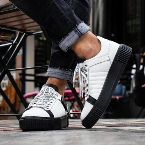 İBAY TRENDY Men 'S White Lace-Up Genuine Leather Casual Shoes