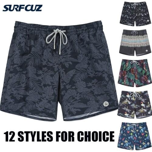 SURFCUZ Mens Quick Dry Swim Trunks Printed Beach Board Shorts with Mesh Lining Swimwear Bathing Suits Swimming Shorts for Men