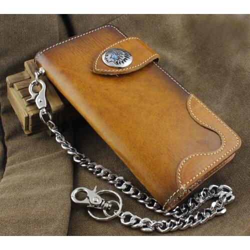 Handmade Genuine Leather Biker Hip Hop Mens Long Wallet w/ Met Key Chain VF3