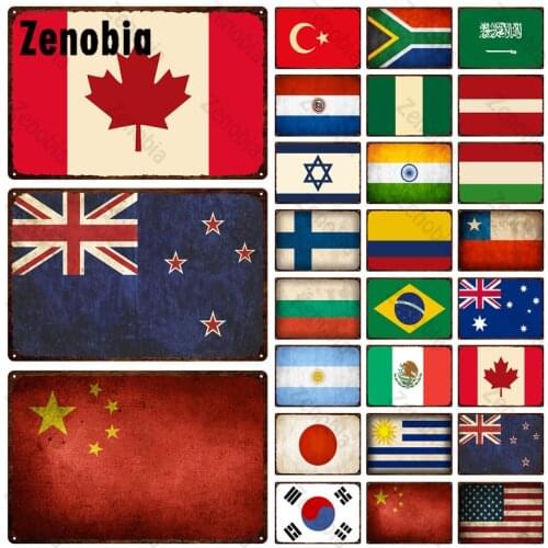 Wall Decor National Flag Metal Sign Tin Sign Licenses Plate Wall Art Plaque Garage Bar Pub Living Room Kitchen Wall Decoration