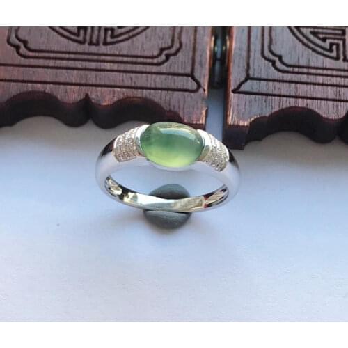 Natural jade oval oval egg surface smooth opening adjustable ring retro creative light luxury charm ladies silver jewelry