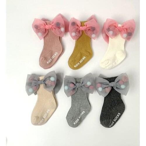 Newborn Baby Girls Socks With Bows Infants Ankle Socks Non-Slip Baby Socken Girls Princess Sock For Baptism Cute Children Socks