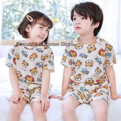 2021 Summer New Baby Clothes Set Kids Casual Cartoon Cotton For Girls Boys Short Sleeve Pijamas Suit Tops+Short Pants Sets
