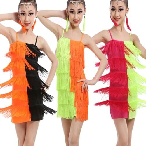 Paso Doble Dress Robe Salsa Dance Costume Girl Sexy Tango Dresses Children Charleston Fringe Dancing Dress Kids Ballroom Clothes