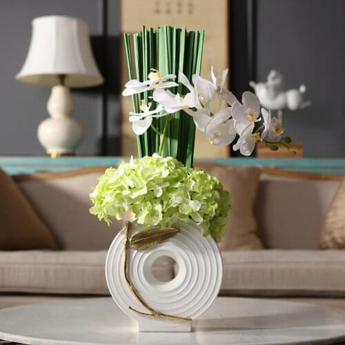 Luxtry Semicircular Hollow Ceramic Vase Inlaid With Golden Bamboo Leaves Planting Container Home Decor Centerpiece Wedding Gift