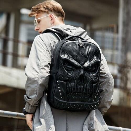 High Quality Skull Bag Men Backpack Women Thick Leather Backpacks For Teenagers Luxury Designer Large Capacity